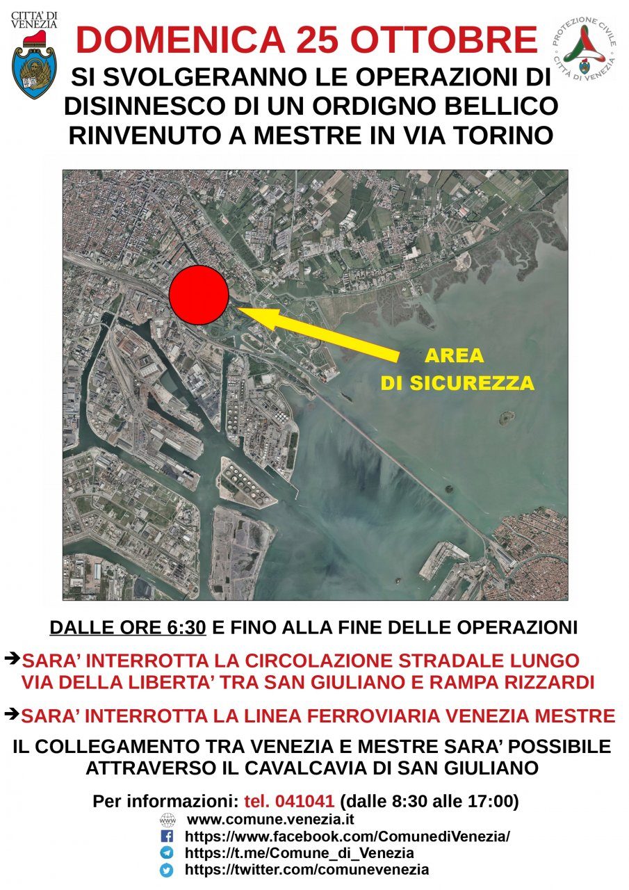 Bomba day Mestre, domenica 25 ottobre disinnesco con evacuazione: tutte le informazioni utili