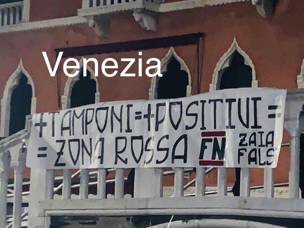 Striscione Forza Nuova sul pericolo zona rossa: “Zaia bugiardo” FOTO