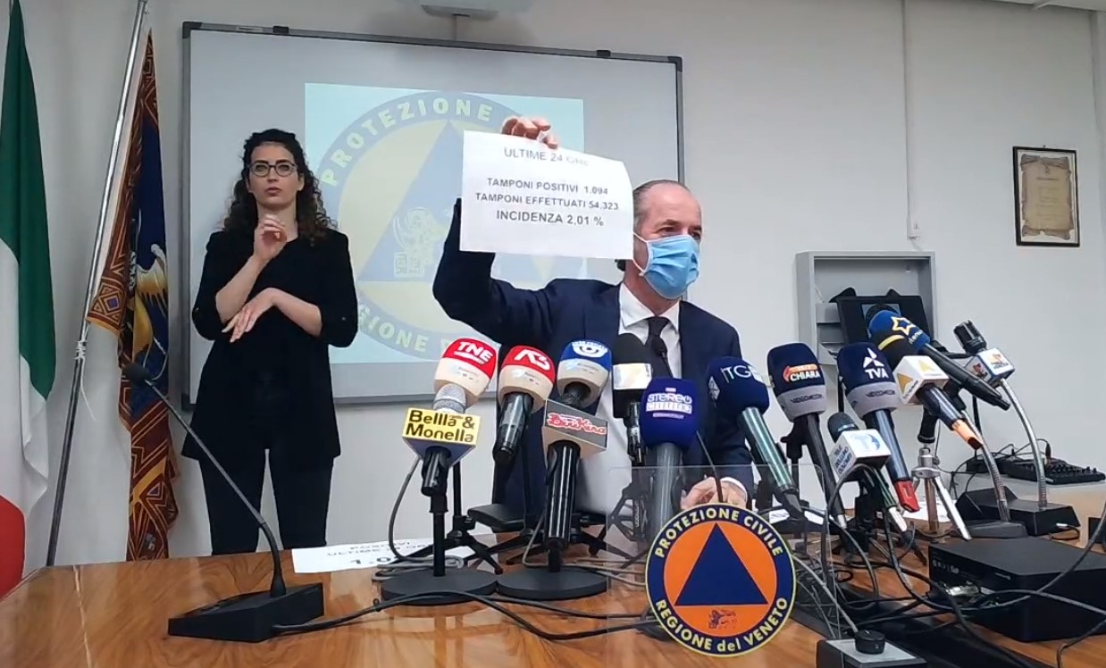Covid, Zaia: “Entro l’estate dai 60 anni in su tutti vaccinati” | +1094 positivi | Dati 21 aprile 2021