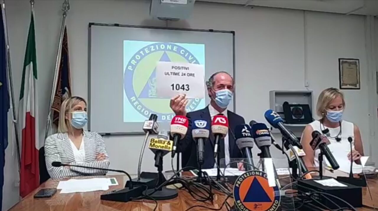 Zaia: “Aumentano i contagi ma la correlazione contagiato ricoverato è bassissima” |+ 1043 positivi Covid| Dati 30 luglio 2021