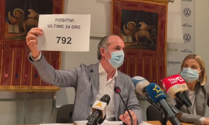 Covid, Zaia: “Ricoveri in terapia intensiva in aumento, zona bianca? A rischio” | +792 positivi| Dati 5 novembre 2021