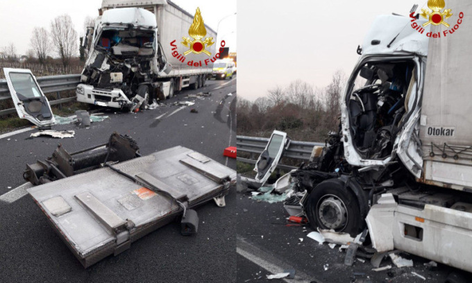 Si schianta con il tir e resta incastrato tra le lamiere