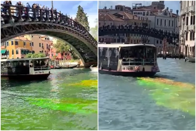 Attivisti francesi tingono di rosso e verde Canal Grande, due fermati