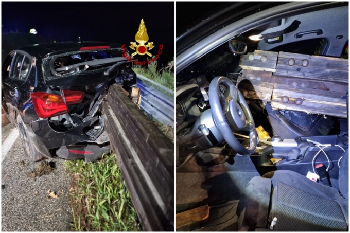 Esce fuori strada e l’auto si infilza nel guardrail, ferite due persone
