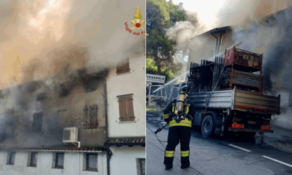 Camion va a fuoco davanti a un ristorante, le fiamme raggiungono il locale e lo incendiano