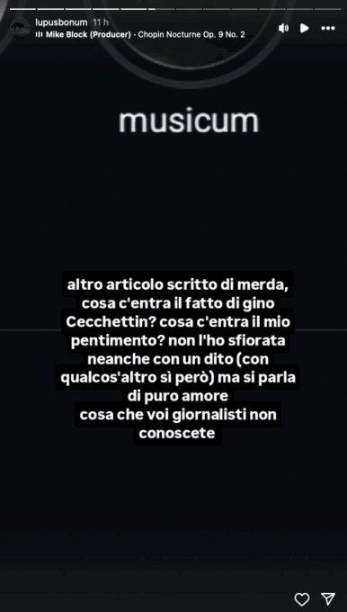 Storia instagram di Zeus
