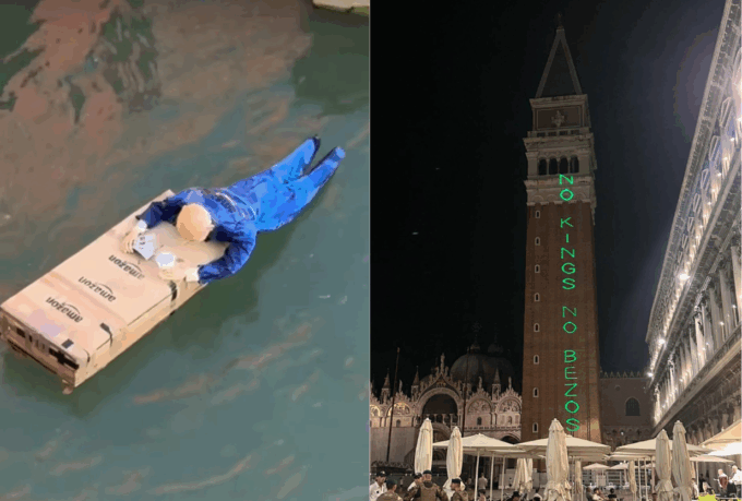 Gli attivisti hanno illuminato il campanile di San Marco per Bezos