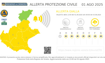 In arrivo rovesci e temporali in Veneto, scatta l’allerta gialla per criticità idrogeologica