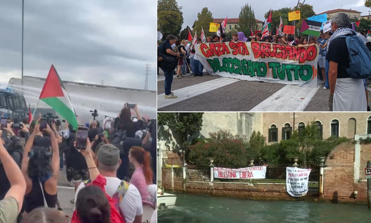 Manifestazione per la Palestina: in 20mila bloccano il porto di Marghera, la polizia interviene con gli idranti