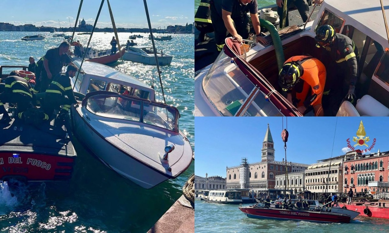 Taxi acqueo e vaporetto ACTV si scontrano davanti all’hotel Danieli a Venezia