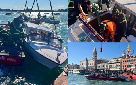 Taxi acqueo e vaporetto ACTV si scontrano davanti all’hotel Danieli a Venezia