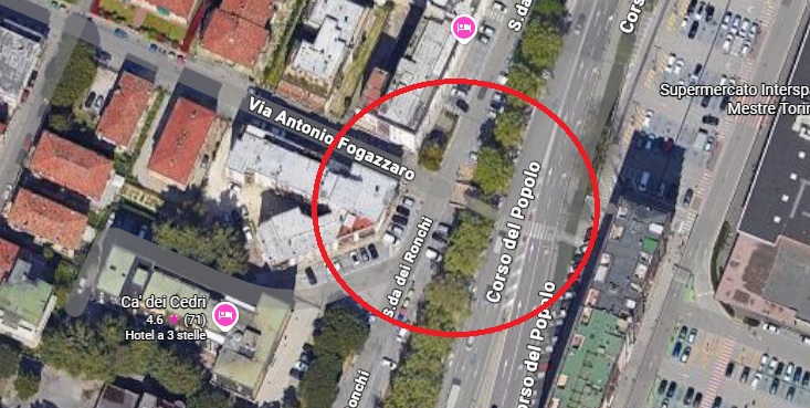 Mestre, incrocio via Fogazzaro e Corso del Popolo