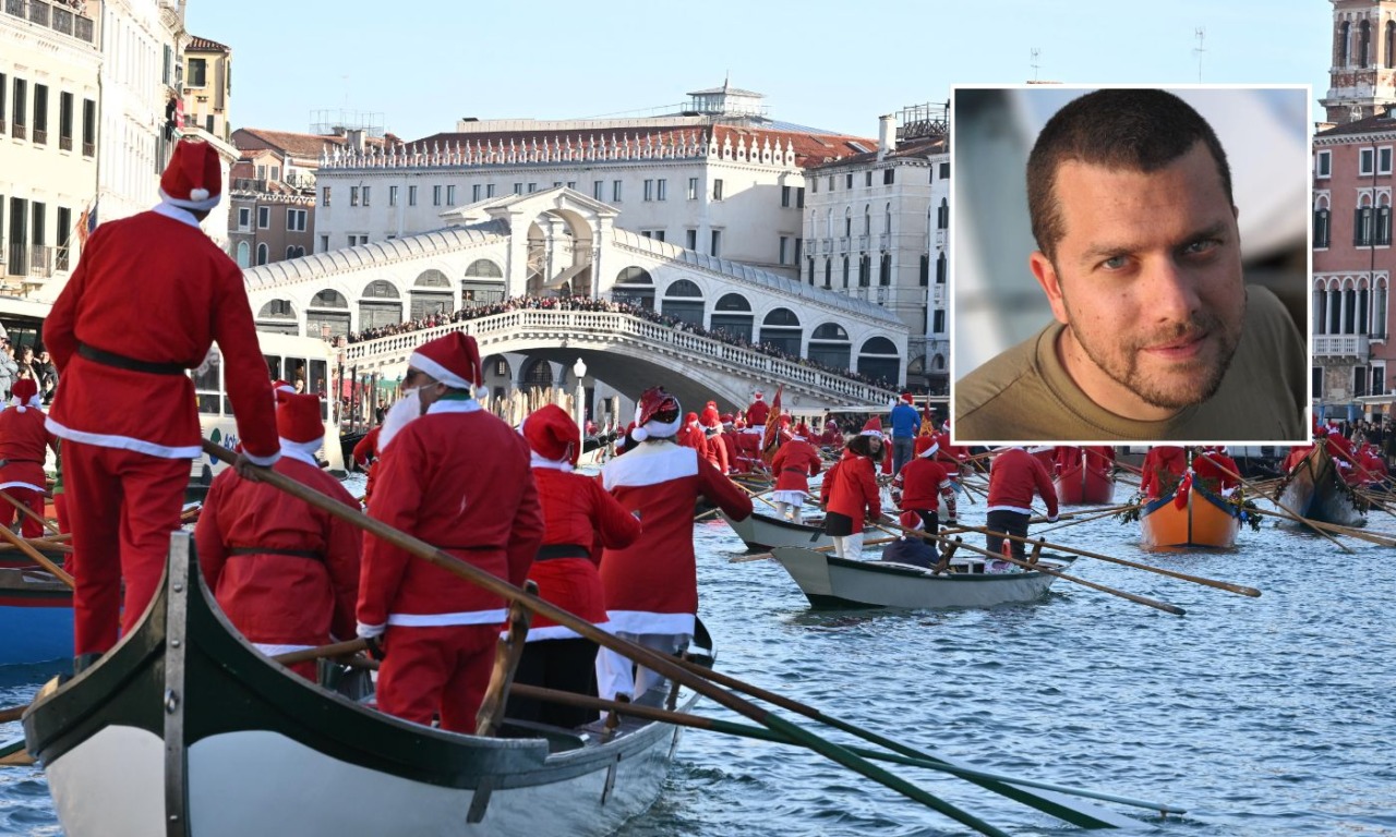 Alzaremi per Alberto Trentini durante la regata dei Babbi Natale dell’Università Ca’ Foscari