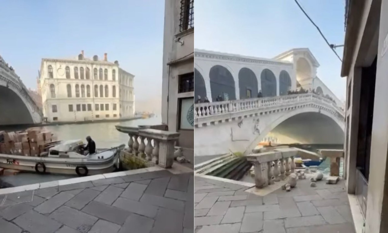 Ruba una barca carica di pacchi e si schianta a Rialto: danneggiata la balaustra (da poco restaurata)