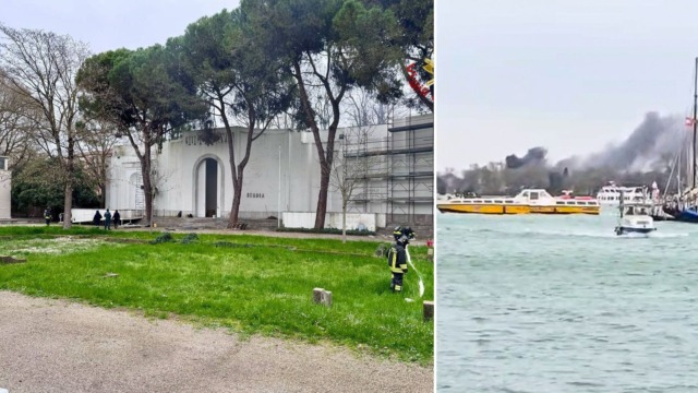 Fiamme sul tetto del padiglione della Serbia alla Biennale di Venezia